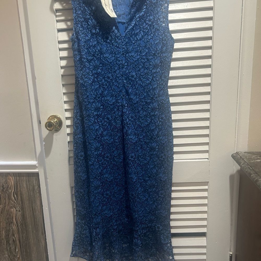 Shoshana NWT Blue elegant chic dress  Lace wedding vacation Size 12 summer dress